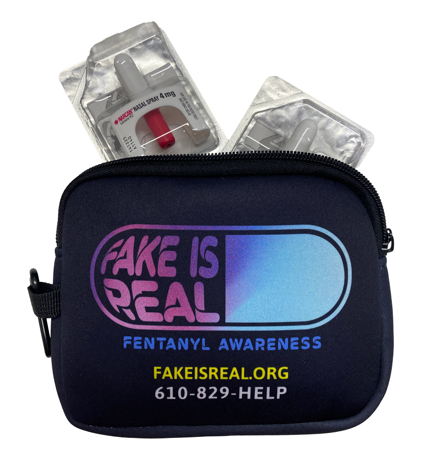 NARCAN kit with NARCAN sticking out