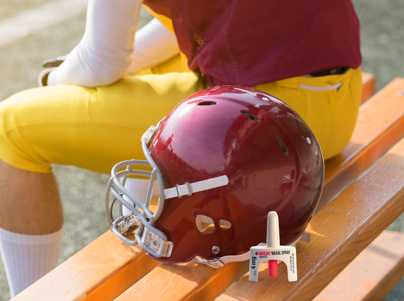 Football player with Narcan