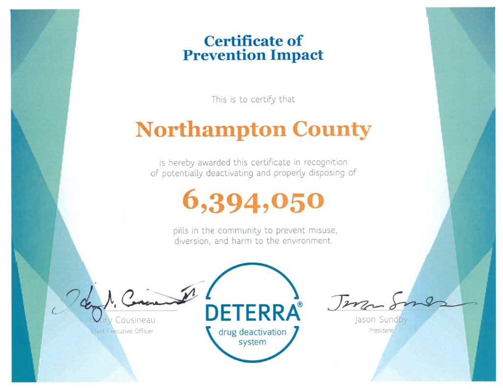 Deterra certificate of prevention impact